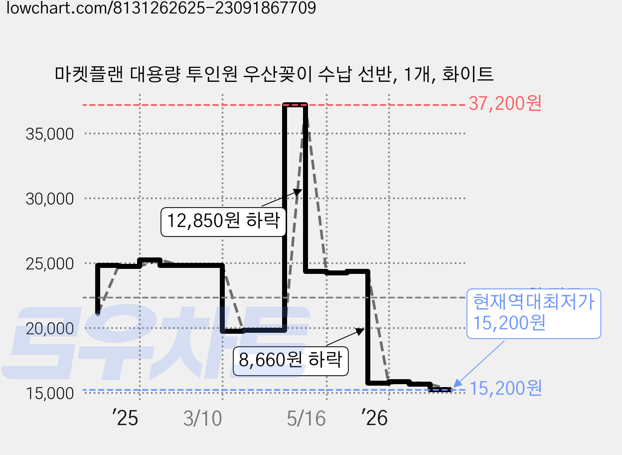 마켓플랜 대용량 투인원 우산꽂이 수납 선반, 1개, 화이트 가격 변동 차트, 현재가 15,200원, 역대최저가