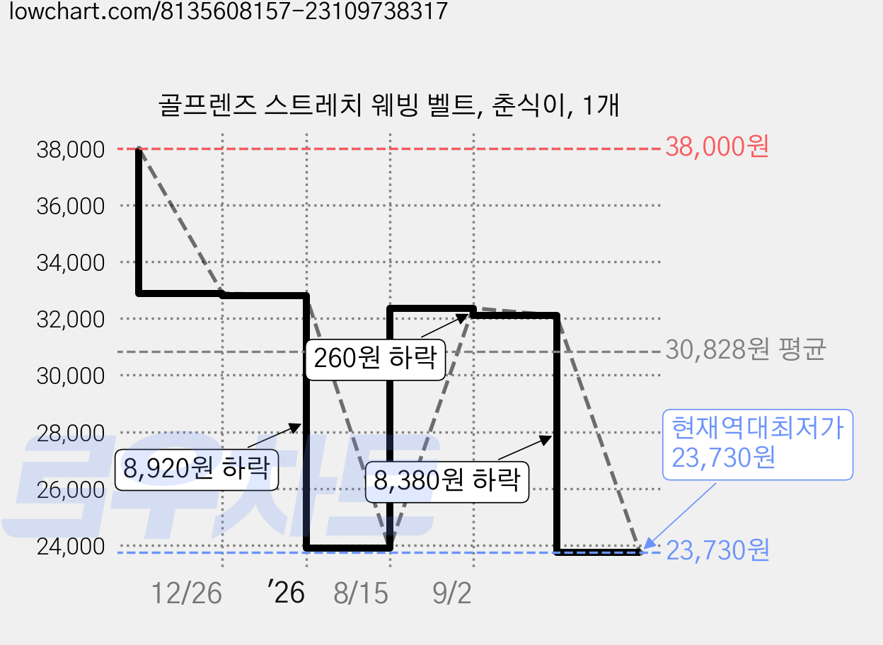 골프렌즈 스트레치 웨빙 벨트, 춘식이, 1개 가격 변동 차트, 현재가 23,730원, 역대최저가
