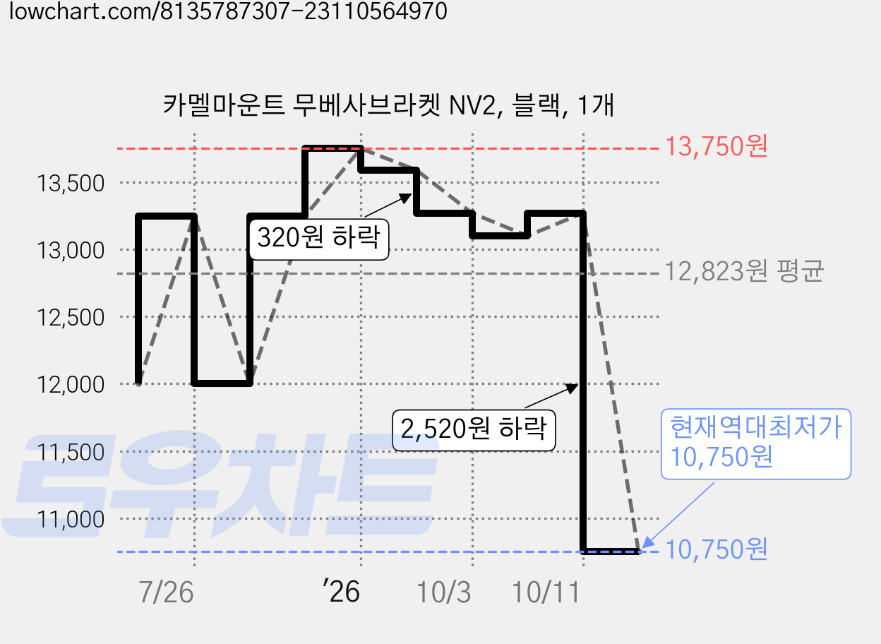카멜마운트 무베사브라켓 NV2, 블랙, 1개 가격 변동 차트, 현재가 10,750원, 역대최저가