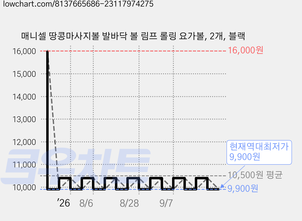 매니셀 땅콩마사지볼 발바닥 볼 림프 롤링 요가볼, 2개, 블랙 가격 변동 차트, 현재가 9,900원, 역대최저가