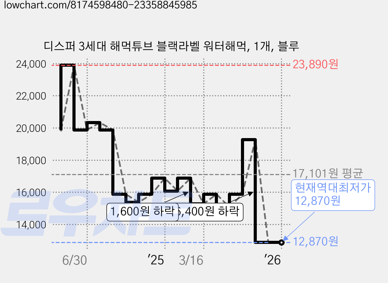 디스퍼 3세대 해먹튜브 블랙라벨 워터해먹, 1개, 블루 가격 변동 차트, 현재가 12,870원, 역대최저가