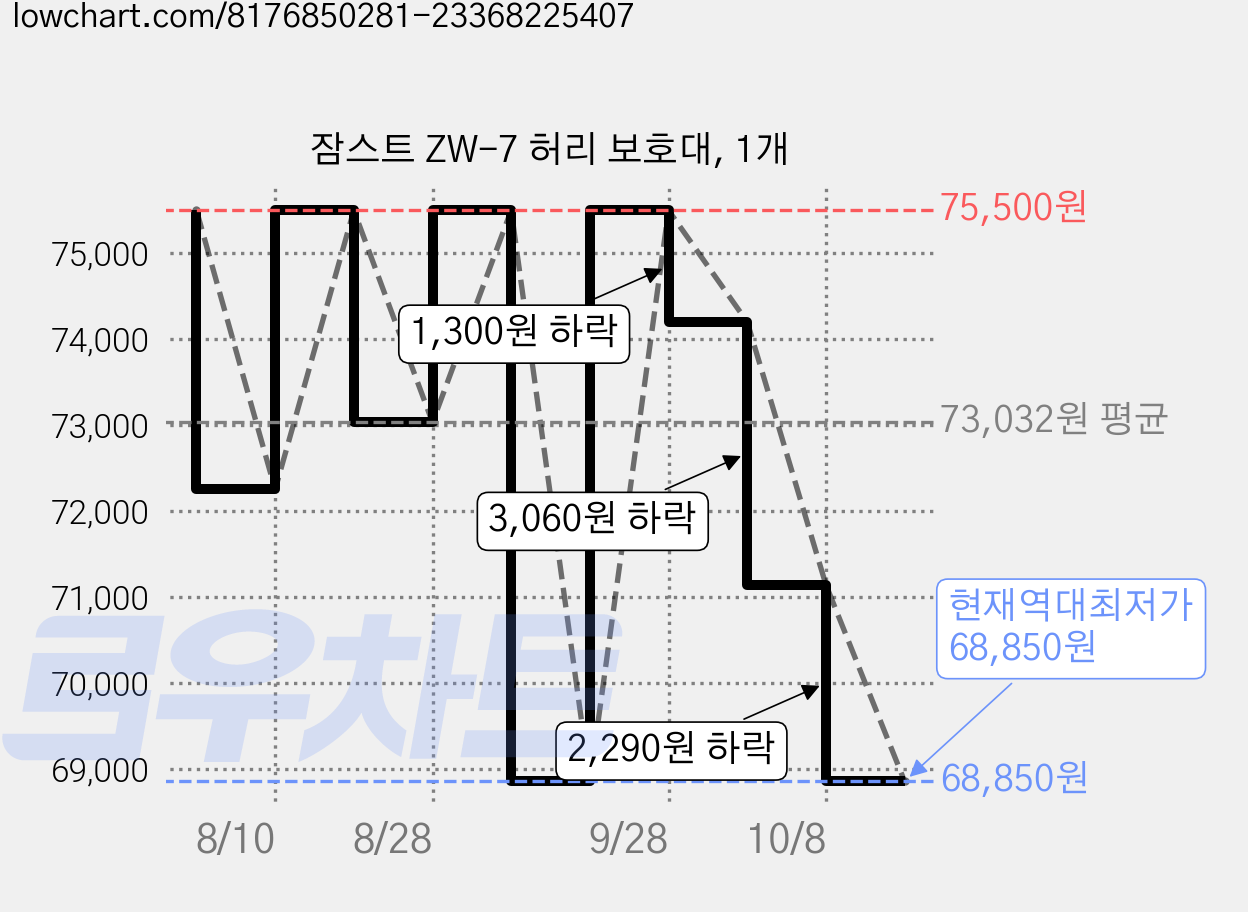 잠스트 ZW-7 허리 보호대, 1개 가격 변동 차트, 현재가 68,850원, 역대최저가