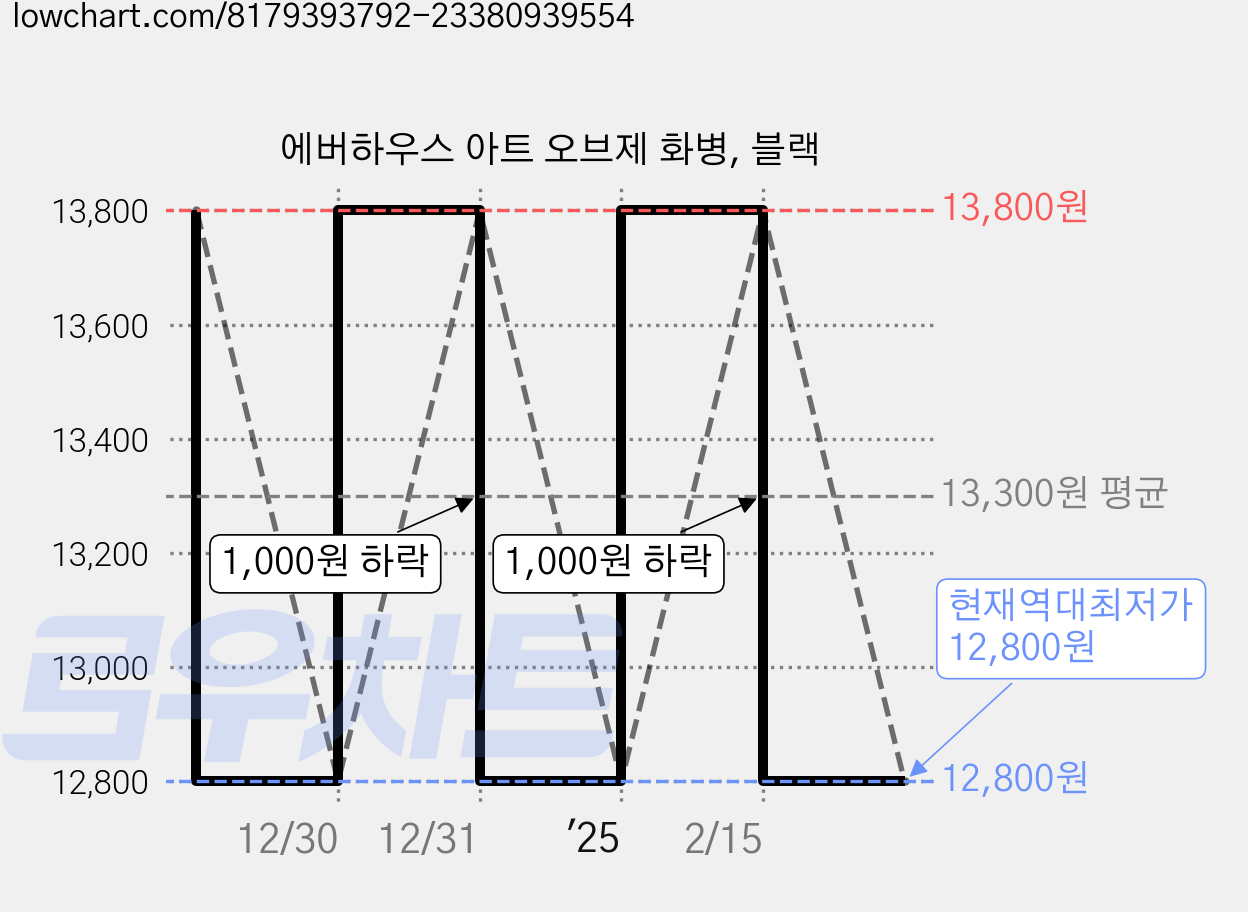 에버하우스 아트 오브제 화병, 블랙 가격 변동 차트, 현재가 12,800원, 역대최저가
