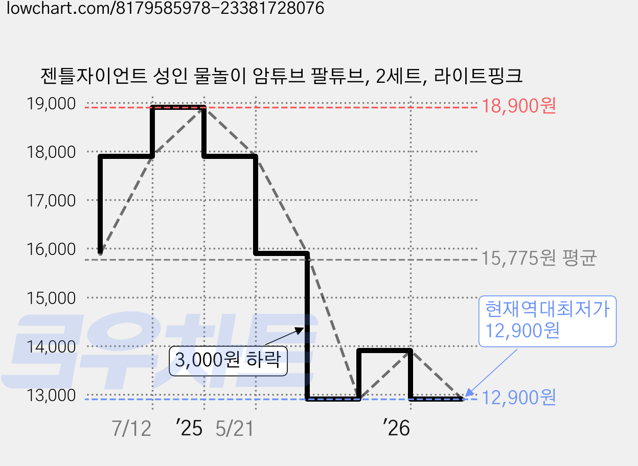 젠틀자이언트 성인 물놀이 암튜브 팔튜브, 2세트, 라이트핑크 가격 변동 차트, 현재가 12,900원, 역대최저가