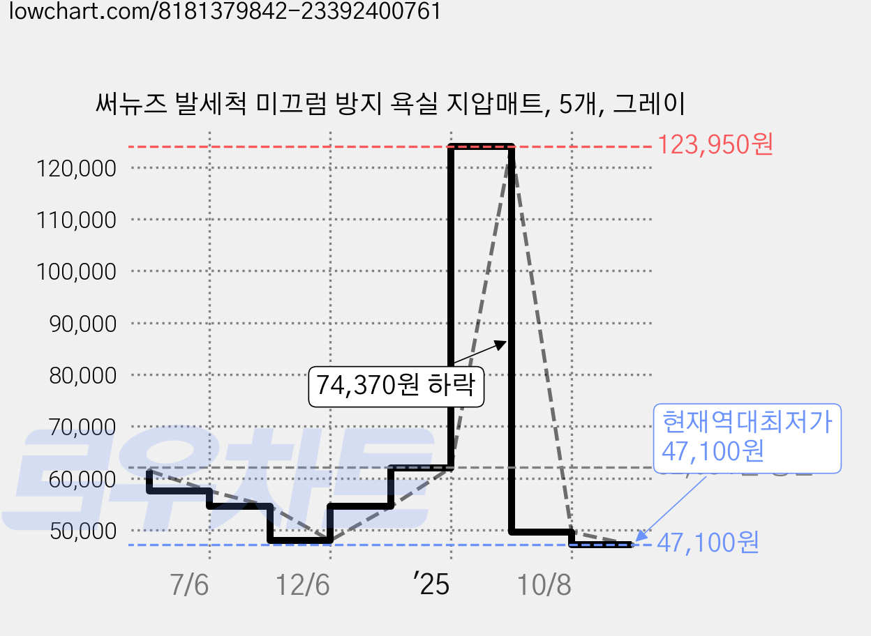 써뉴즈 발세척 미끄럼 방지 욕실 지압매트, 5개, 그레이 가격 변동 차트, 현재가 47,100원, 역대최저가