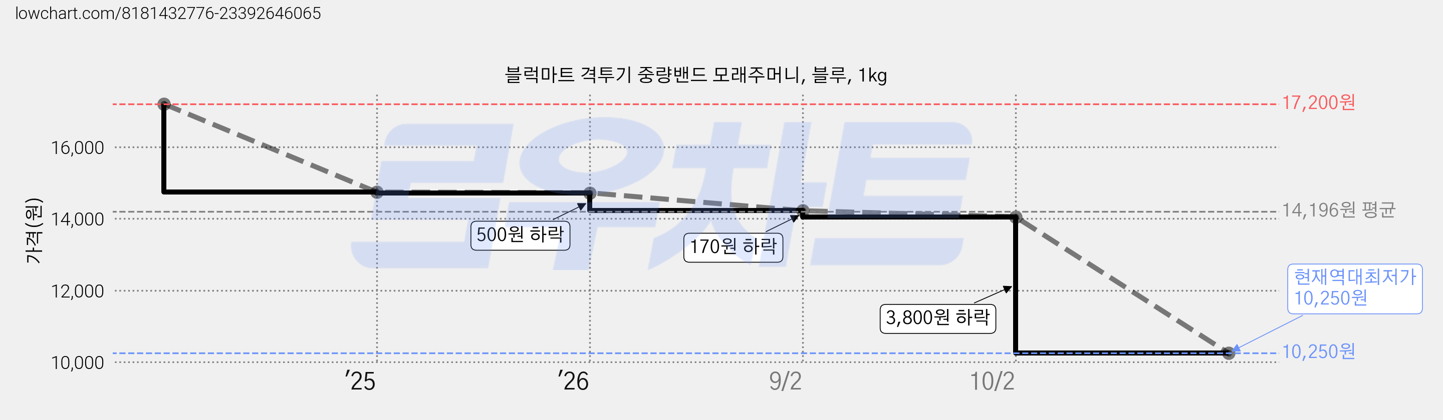 블럭마트 격투기 중량밴드 모래주머니, 블루, 1kg 가격 변동 차트, 현재가 10,250원, 역대최저가