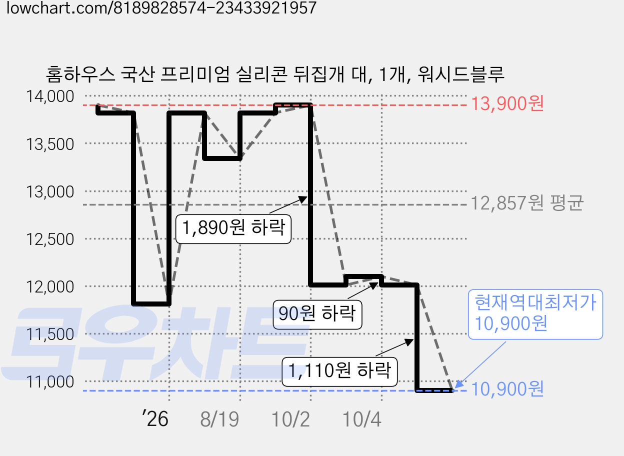 홈하우스 국산 프리미엄 실리콘 뒤집개 대, 1개, 워시드블루 가격 변동 차트, 현재가 10,900원, 역대최저가