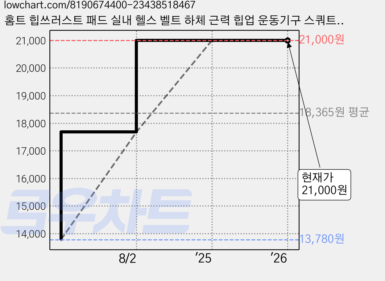 홈트 힙쓰러스트 패드 실내 헬스 벨트 하체 근력 힙업 운동기구 스쿼트 런지 다리 밴드, 블랙, 1개 가격 변동 차트, 현재가 21,000원, 역대최저가