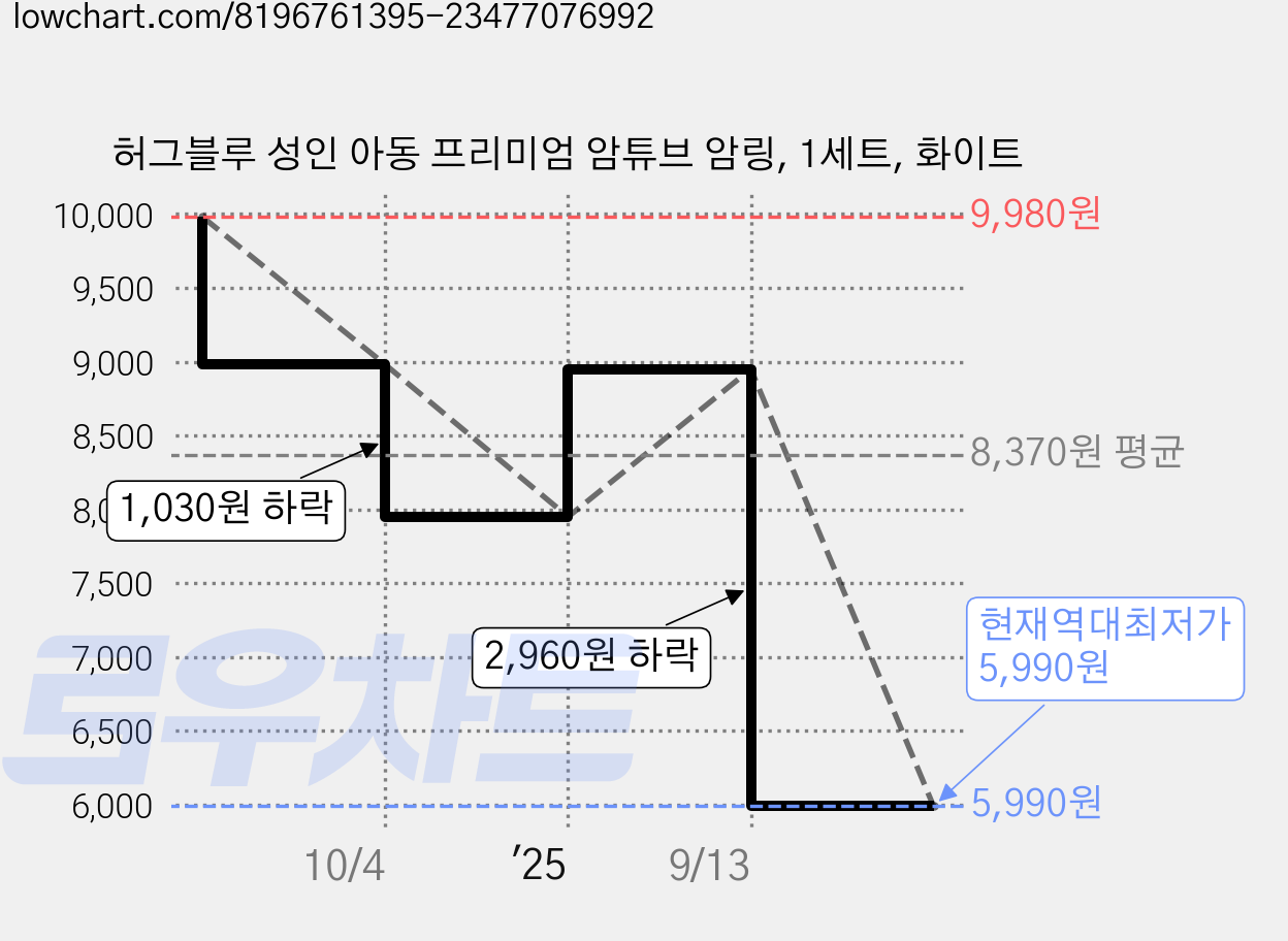 허그블루 성인 아동 프리미엄 암튜브 암링, 1세트, 화이트 가격 변동 차트, 현재가 5,990원, 역대최저가