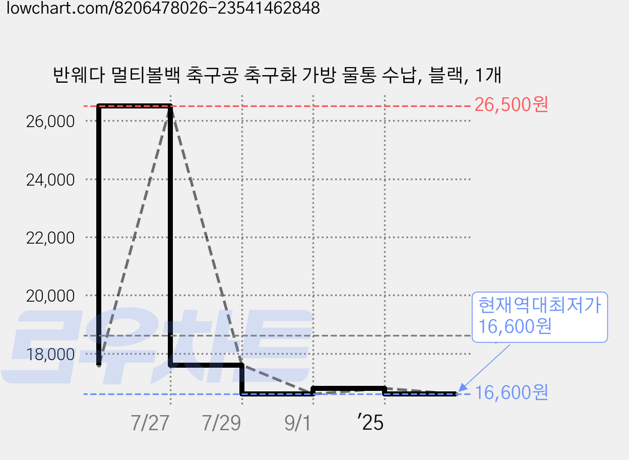 반웨다 멀티볼백 축구공 축구화 가방 물통 수납, 블랙, 1개 가격 변동 차트, 현재가 16,600원, 역대최저가