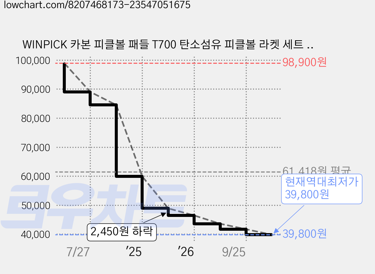 WINPICK 카본 피클볼 패들 T700 탄소섬유 피클볼 라켓 세트 X1 PRO, 블루, 1세트 가격 변동 차트, 현재가 39,800원, 역대최저가