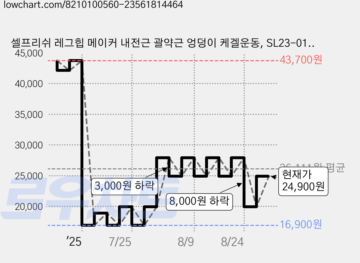 셀프리쉬 레그힙 메이커 내전근 괄약근 엉덩이 케겔운동, SL23-01, 1개, 화이트 가격 변동 차트, 현재가 24,900원, 관측 최저가 16,900원