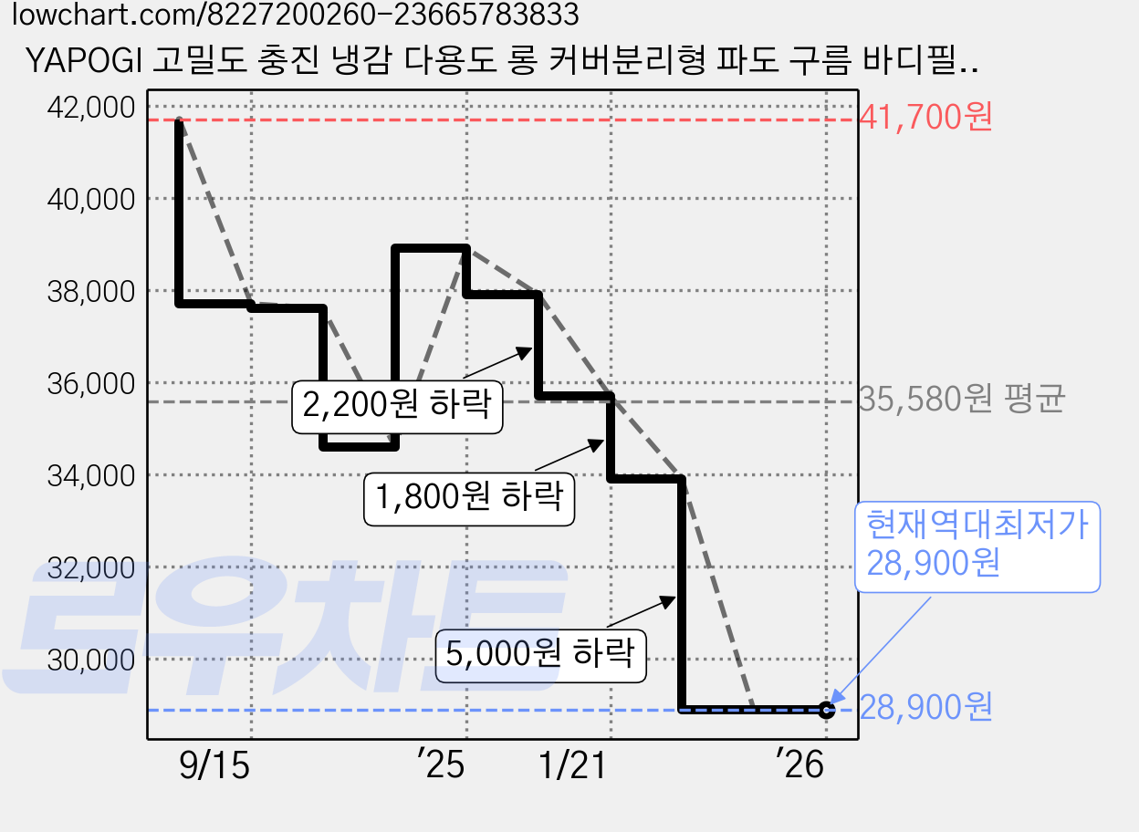 YAPOGI 고밀도 충진 냉감 다용도 롱 커버분리형 파도 구름 바디필로우, 그레이 가격 변동 차트, 현재가 28,900원, 역대최저가