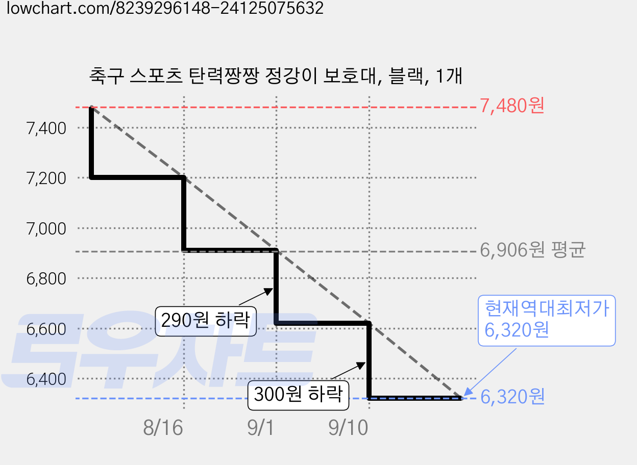 축구 스포츠 탄력짱짱 정강이 보호대, 블랙, 1개 가격 변동 차트, 현재가 6,320원, 역대최저가