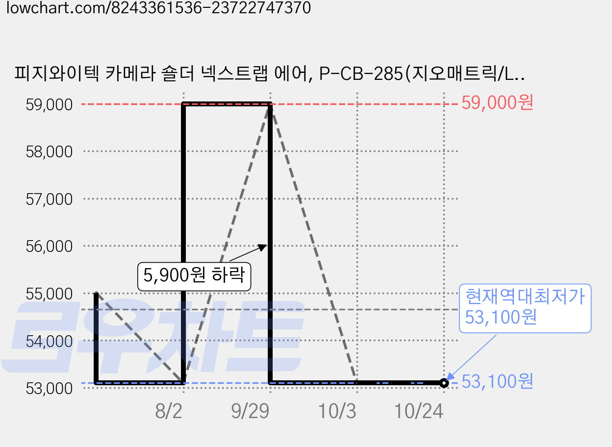 피지와이텍 카메라 숄더 넥스트랩 에어, P-CB-285(지오매트릭/L), 1개 가격 변동 차트, 현재가 53,100원, 역대최저가