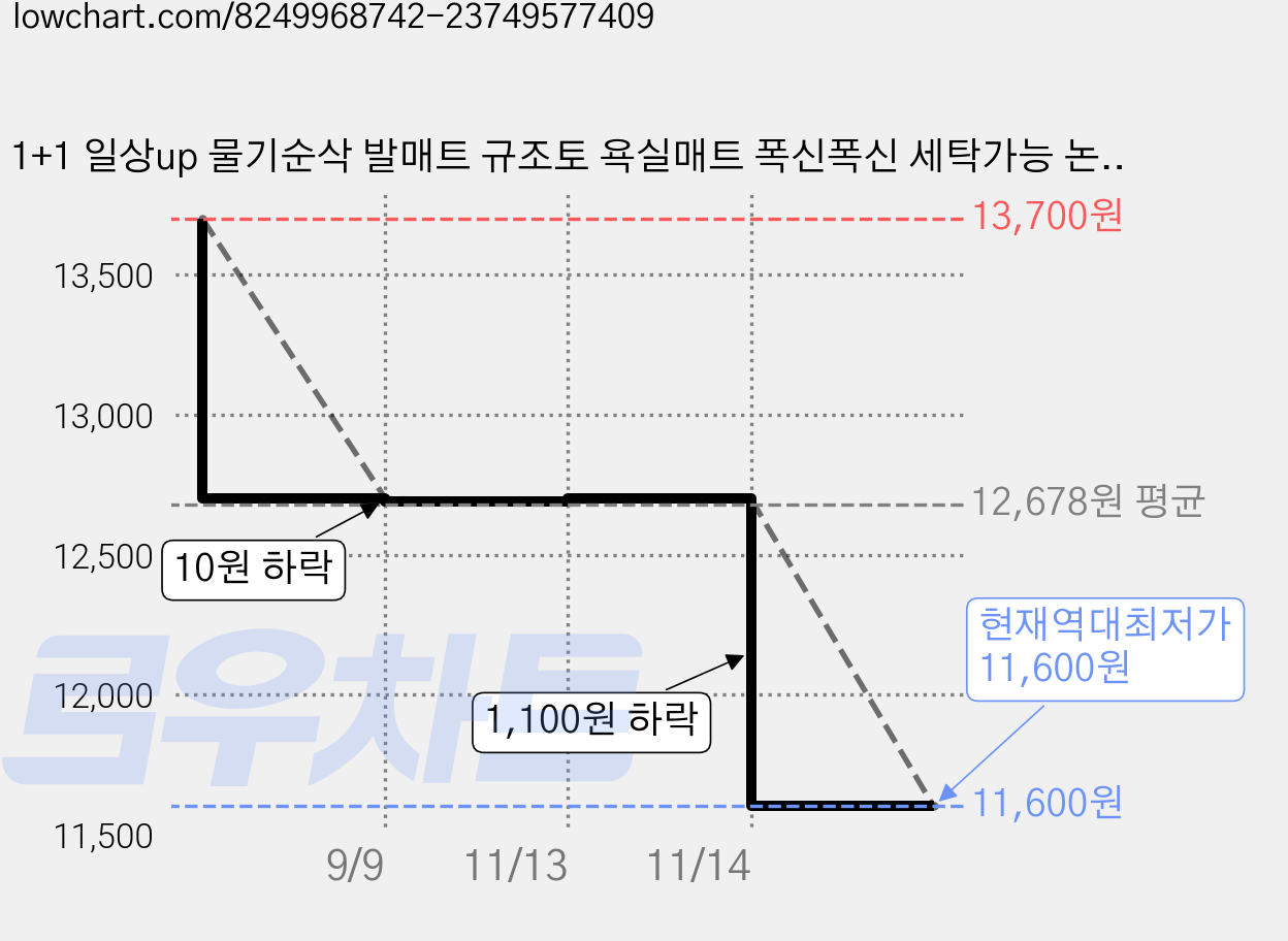 1+1 일상up 물기순삭 발매트 규조토 욕실매트 폭신폭신 세탁가능 논슬립, 2개, C타입 가격 변동 차트, 현재가 11,600원, 역대최저가