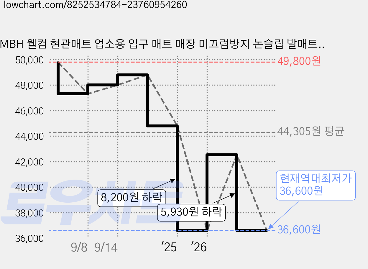 MBH 웰컴 현관매트 업소용 입구 매트 매장 미끄럼방지 논슬립 발매트 줄무늬 카페 사무실 로비 호텔 다용도 매트, 회색, 1개 가격 변동 차트, 현재가 36,600원, 역대최저가