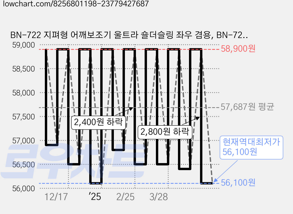 BN-722 지펴형 어깨보조기 울트라 숄더슬링 좌우 겸용, BN-722 어깨 숄더슬링 그레이, 1개 가격 변동 차트, 현재가 56,100원, 역대최저가