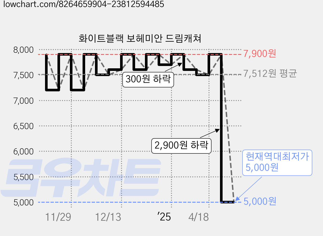 화이트블랙 보헤미안 드림캐쳐 가격 변동 차트, 현재가 5,000원, 역대최저가