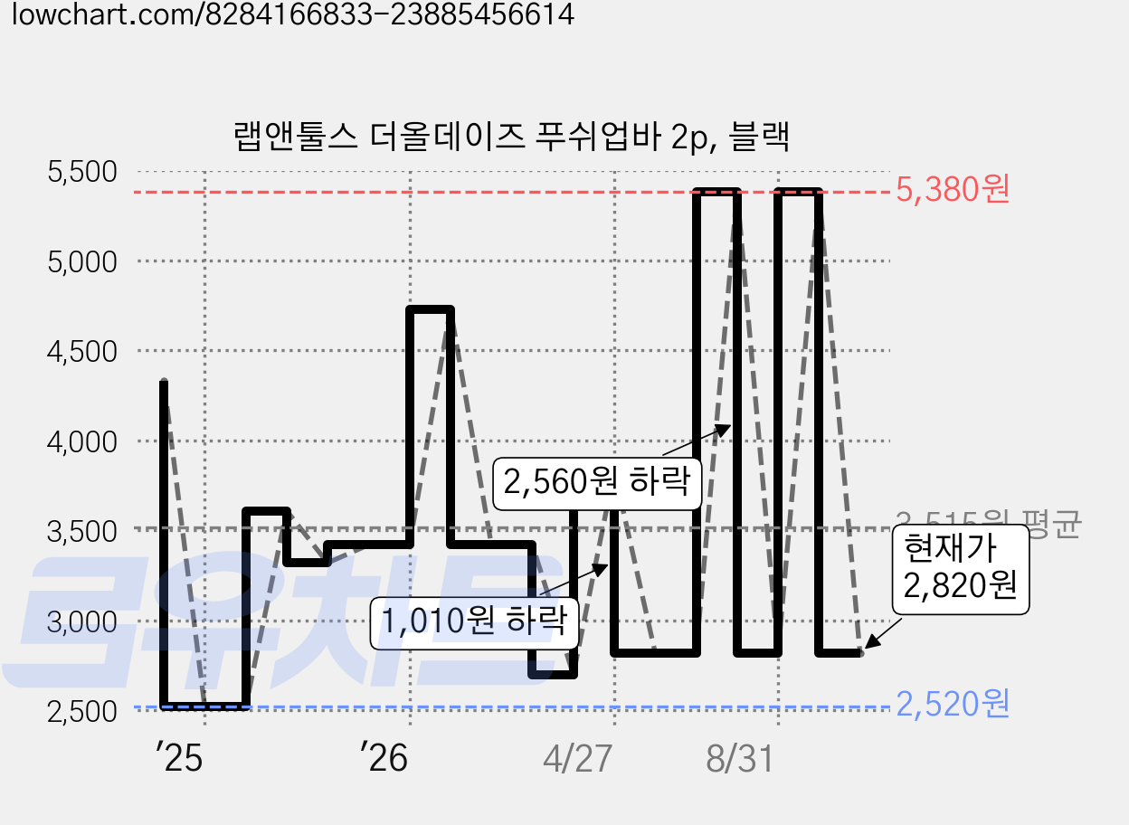 랩앤툴스 더올데이즈 푸쉬업바 2p, 블랙 가격 변동 차트, 현재가 2,820원, 관측 최저가 2,520원