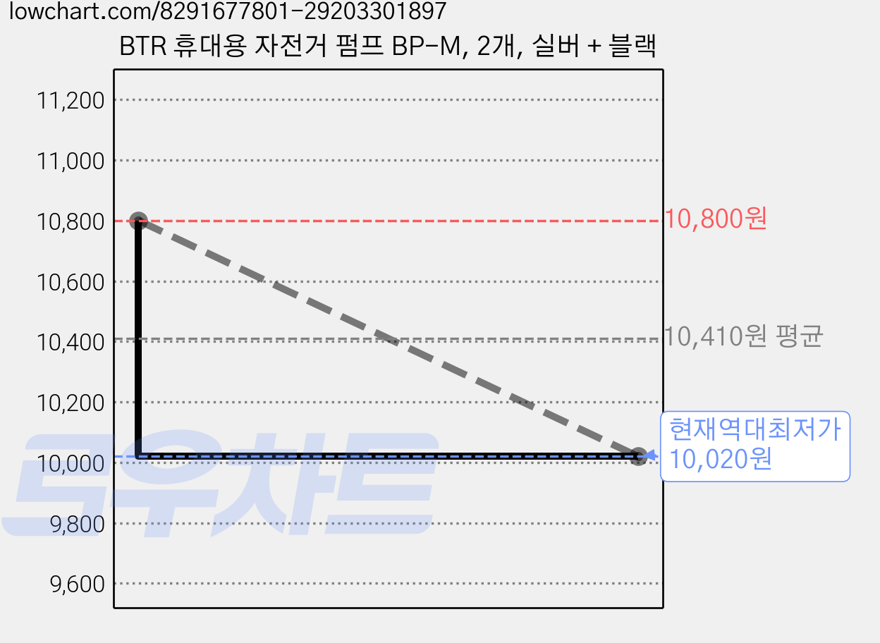 BTR 휴대용 자전거 펌프 BP-M, 2개, 실버 + 블랙 가격 변동 차트, 현재가 10,020원, 역대최저가