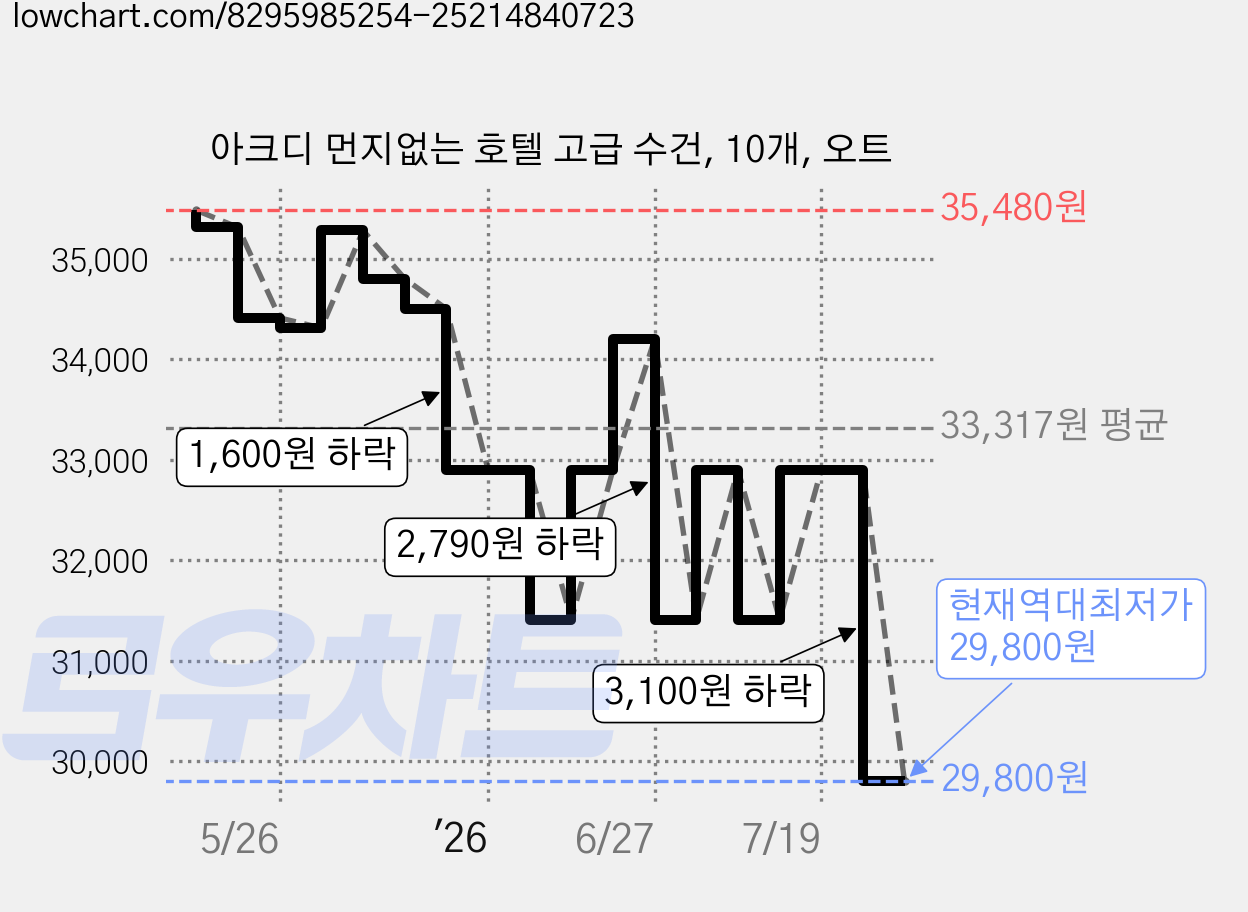 아크디 먼지없는 호텔 고급 수건, 10개, 오트 가격 변동 차트, 현재가 29,800원, 역대최저가