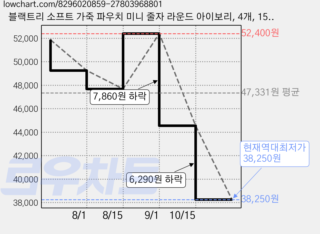 블랙트리 소프트 가죽 파우치 미니 줄자 라운드 아이보리, 4개, 150cm 가격 변동 차트, 현재가 38,250원, 역대최저가