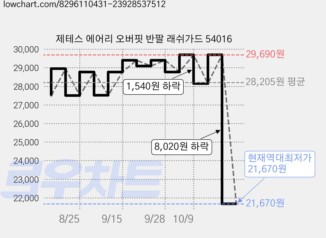 제테스 에어리 오버핏 반팔 래쉬가드 54016 가격 변동 차트, 현재가 21,670원, 역대최저가