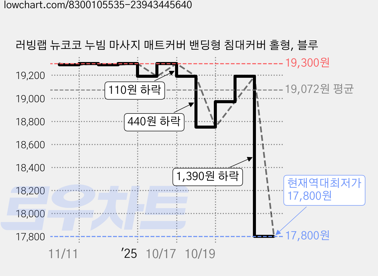 러빙랩 뉴코코 누빔 마사지 매트커버 밴딩형 침대커버 홀형, 블루 가격 변동 차트, 현재가 17,800원, 역대최저가