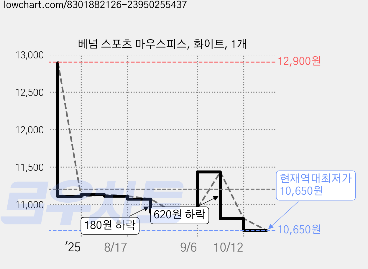 베넘 스포츠 마우스피스, 화이트, 1개 가격 변동 차트, 현재가 10,650원, 역대최저가