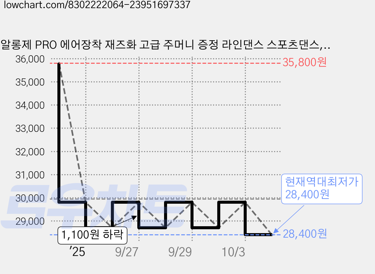 알롱제 PRO 에어장착 재즈화 고급 주머니 증정 라인댄스 스포츠댄스, 255 가격 변동 차트, 현재가 28,400원, 역대최저가