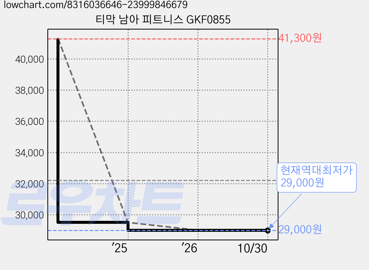 티막 남아 피트니스 GKF0855 가격 변동 차트, 현재가 29,000원, 역대최저가
