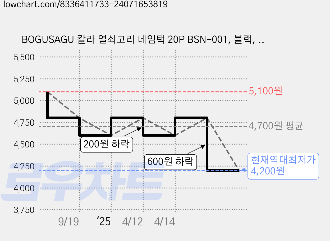 BOGUSAGU 칼라 열쇠고리 네임택 20P BSN-001, 블랙, 20개, 1세트 가격 변동 차트, 현재가 4,200원, 역대최저가