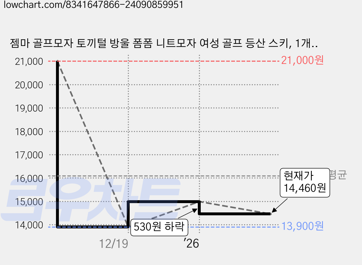 젬마 골프모자 토끼털 방울 폼폼 니트모자 여성 골프 등산 스키, 1개, 화이트 가격 변동 차트, 현재가 14,460원, 관측 최저가 13,900원