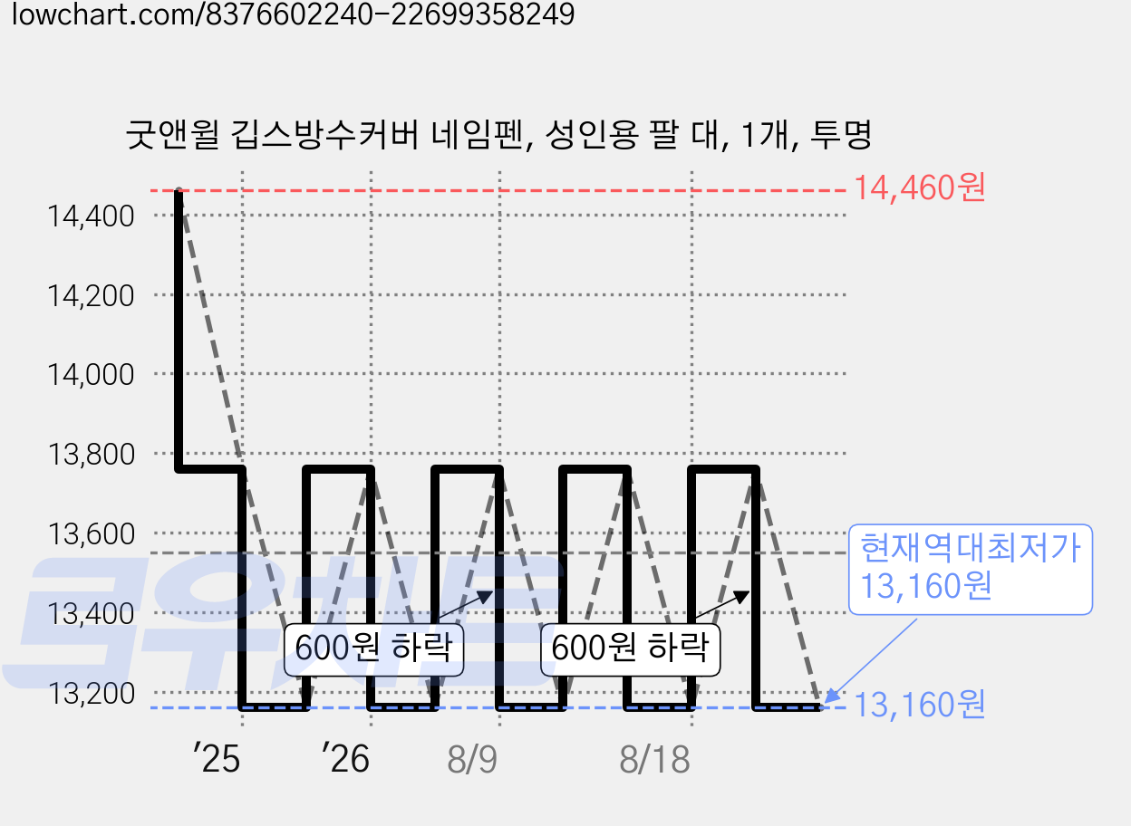 굿앤윌 깁스방수커버 네임펜, 성인용 팔 대, 1개, 투명 가격 변동 차트, 현재가 13,160원, 역대최저가