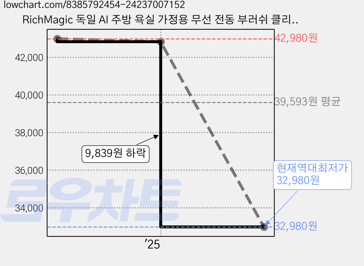 RichMagic 독일 AI 주방 욕실 가정용 무선 전동 부러쉬 클리너 7in1 디지털 디스플레이세트, 블랙, 회색, T3 가격 변동 차트, 현재가 32,980원, 역대최저가