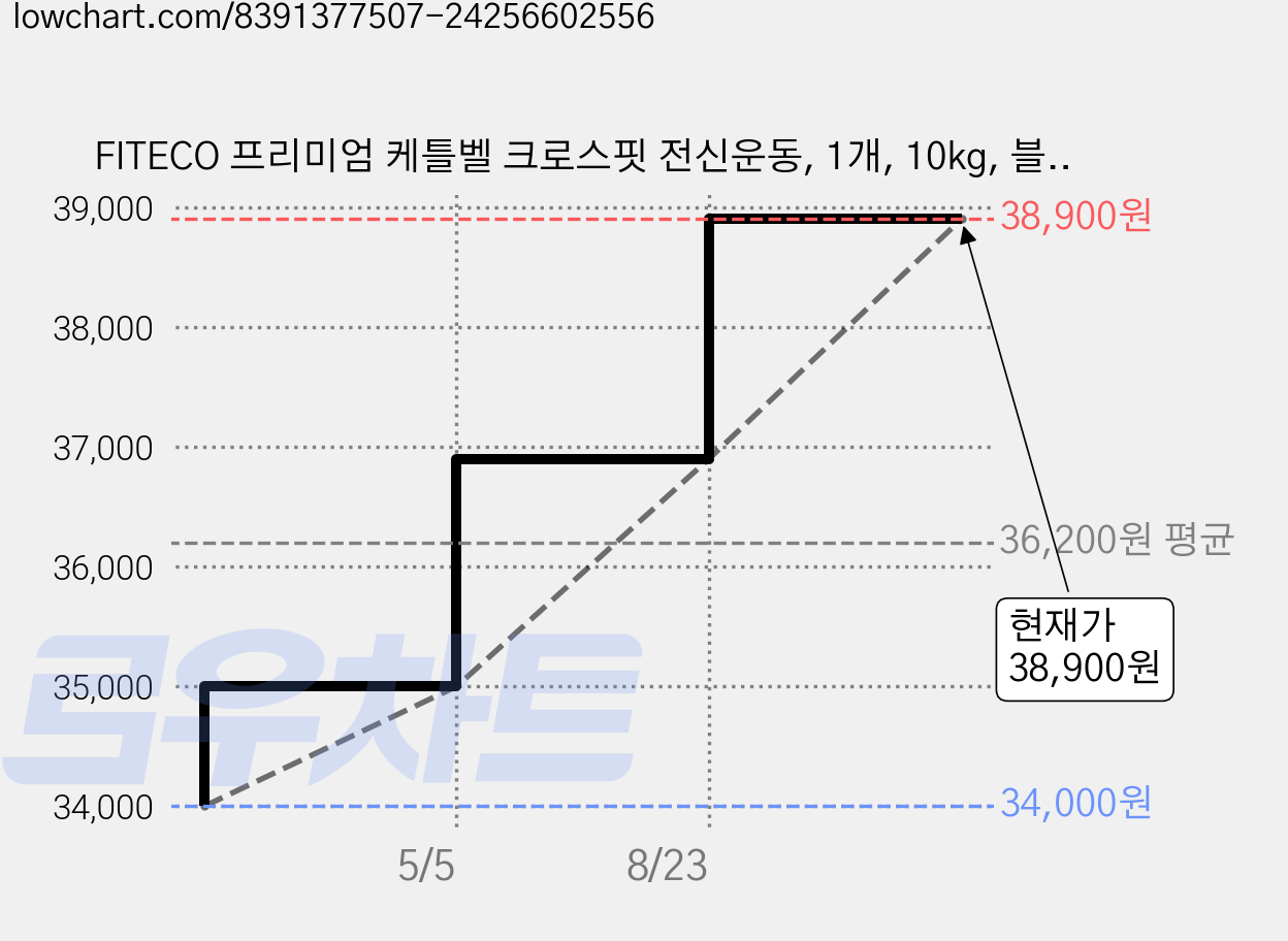 FITECO 프리미엄 케틀벨 크로스핏 전신운동, 1개, 10kg, 블랙 가격 변동 차트, 현재가 38,900원, 관측 최저가 34,000원