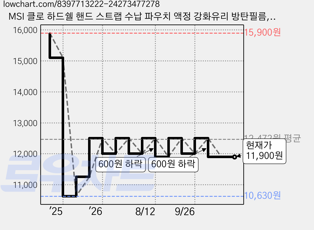 MSI 클로 하드쉘 핸드 스트랩 수납 파우치 액정 강화유리 방탄필름, MSI CLAW, 1개 가격 변동 차트, 현재가 11,900원, 관측 최저가 10,630원