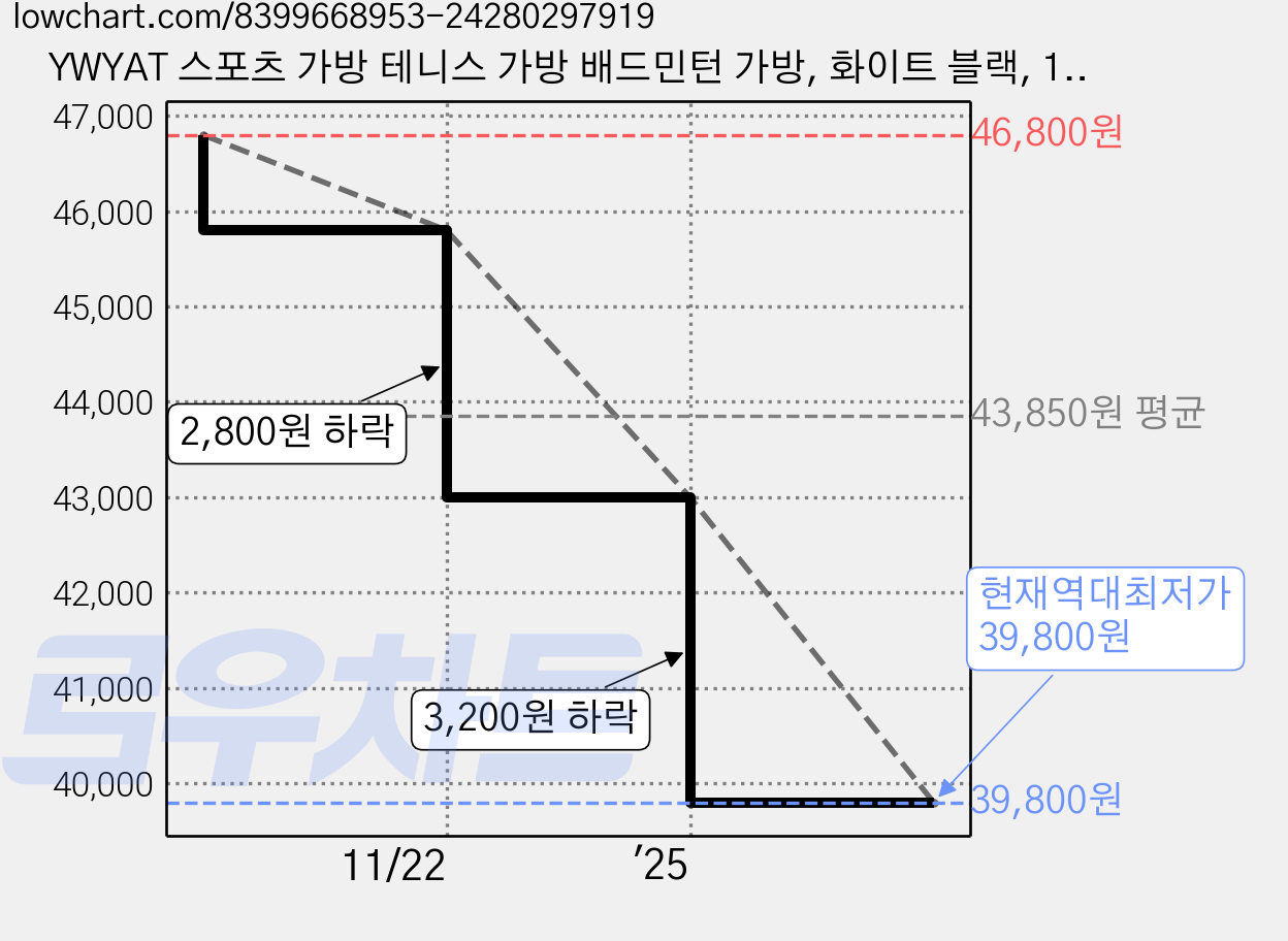 YWYAT 스포츠 가방 테니스 가방 배드민턴 가방, 화이트 블랙, 1개 가격 변동 차트, 현재가 39,800원, 역대최저가