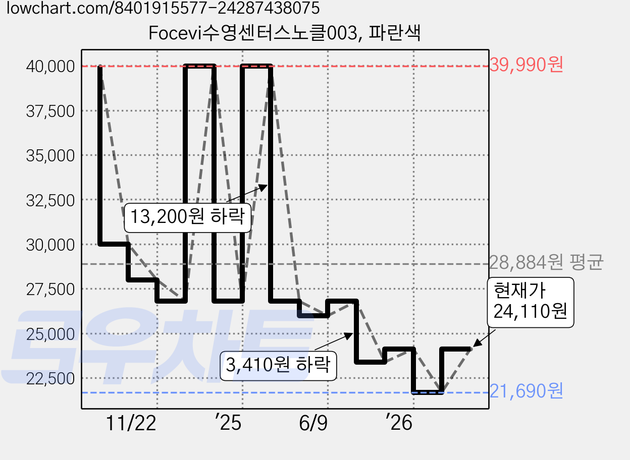 Focevi수영센터스노클003, 파란색 가격 변동 차트, 현재가 24,110원, 관측 최저가 21,690원