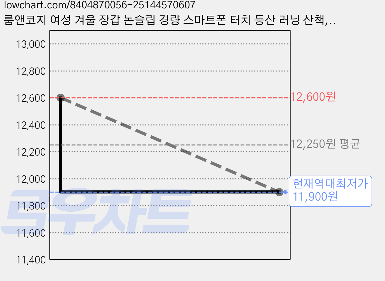 룸앤코지 여성 겨울 장갑 논슬립 경량 스마트폰 터치 등산 러닝 산책, 남성용(그레이), 1개 가격 변동 차트, 현재가 11,900원, 역대최저가