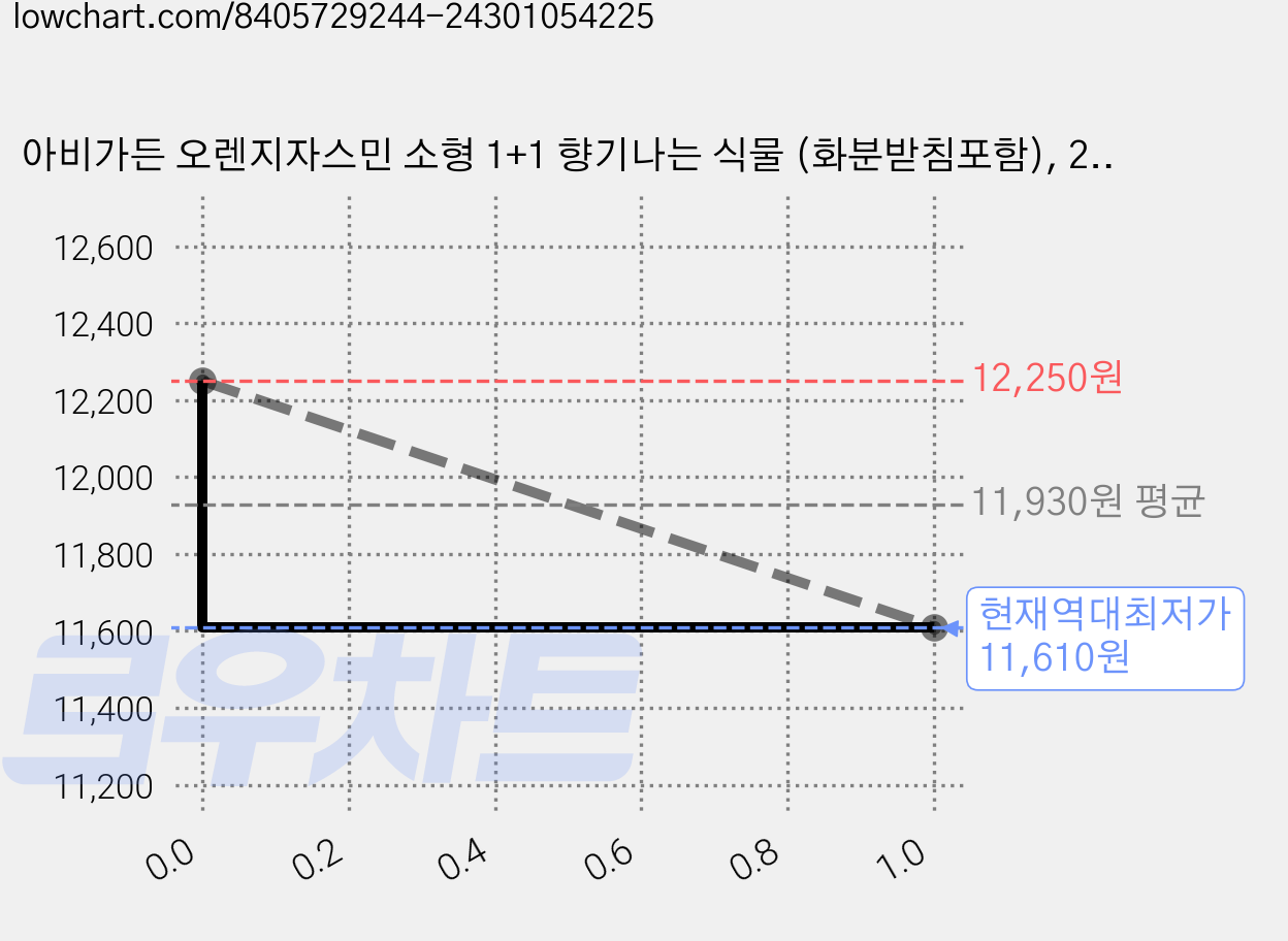 아비가든 오렌지자스민 소형 1+1 향기나는 식물 (화분받침포함), 2개, 그린 가격 변동 차트, 현재가 11,610원, 역대최저가