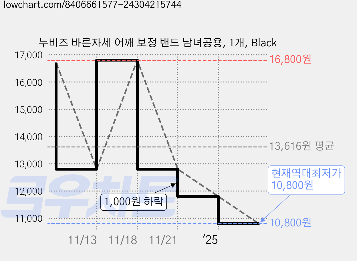 누비즈 바른자세 어깨 보정 밴드 남녀공용, 1개, Black 가격 변동 차트, 현재가 10,800원, 역대최저가