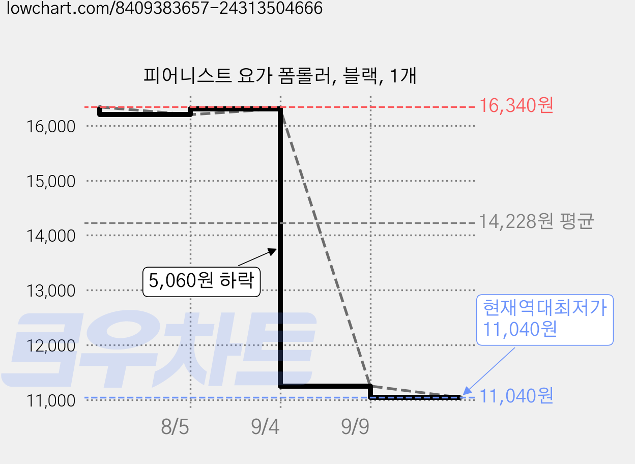 피어니스트 요가 폼롤러, 블랙, 1개 가격 변동 차트, 현재가 11,040원, 역대최저가