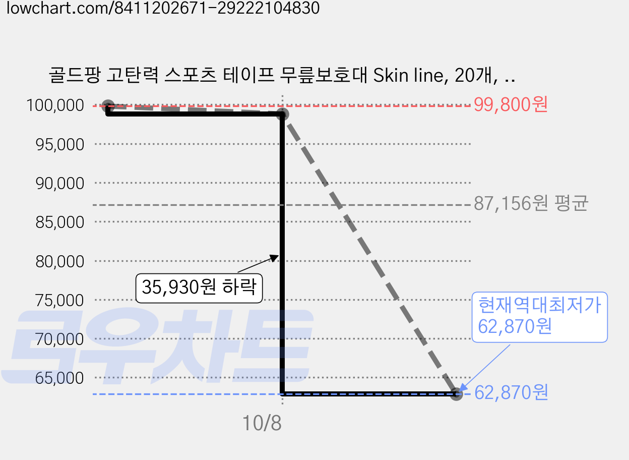 골드팡 고탄력 스포츠 테이프 무릎보호대 Skin line, 20개, 2개입 가격 변동 차트, 현재가 62,870원, 역대최저가
