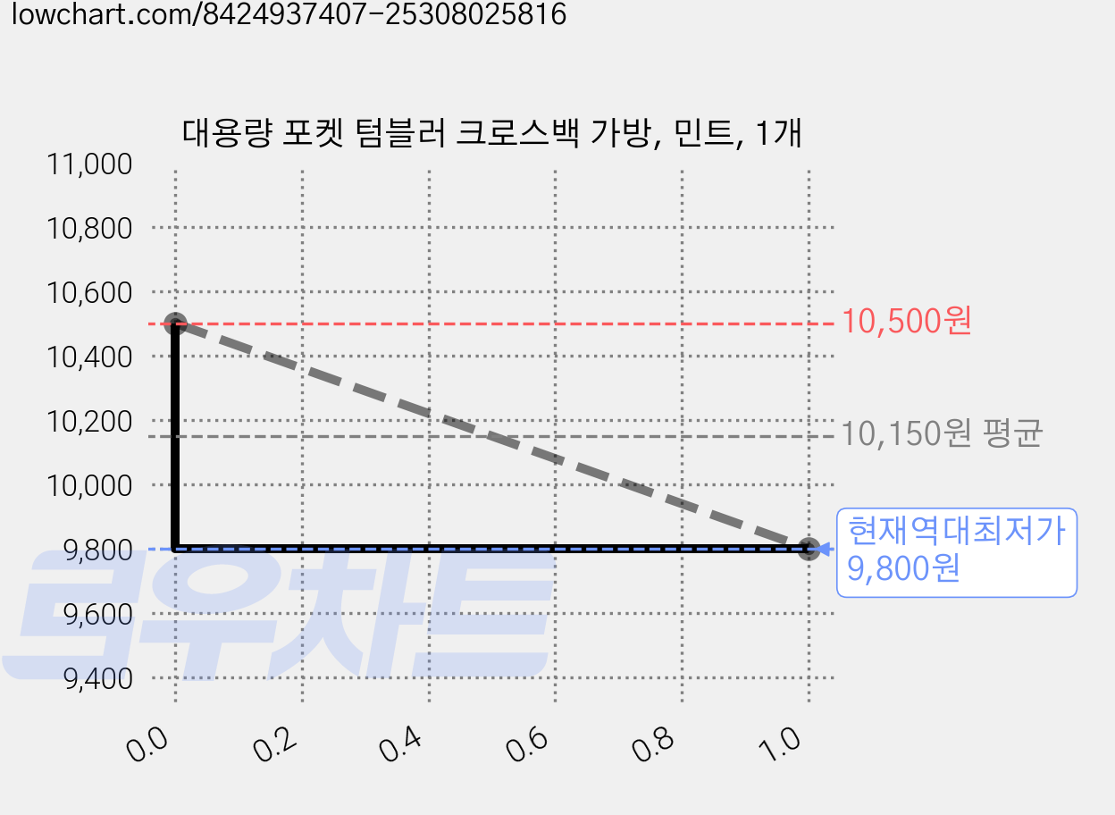 대용량 포켓 텀블러 크로스백 가방, 민트, 1개 가격 변동 차트, 현재가 9,800원, 역대최저가