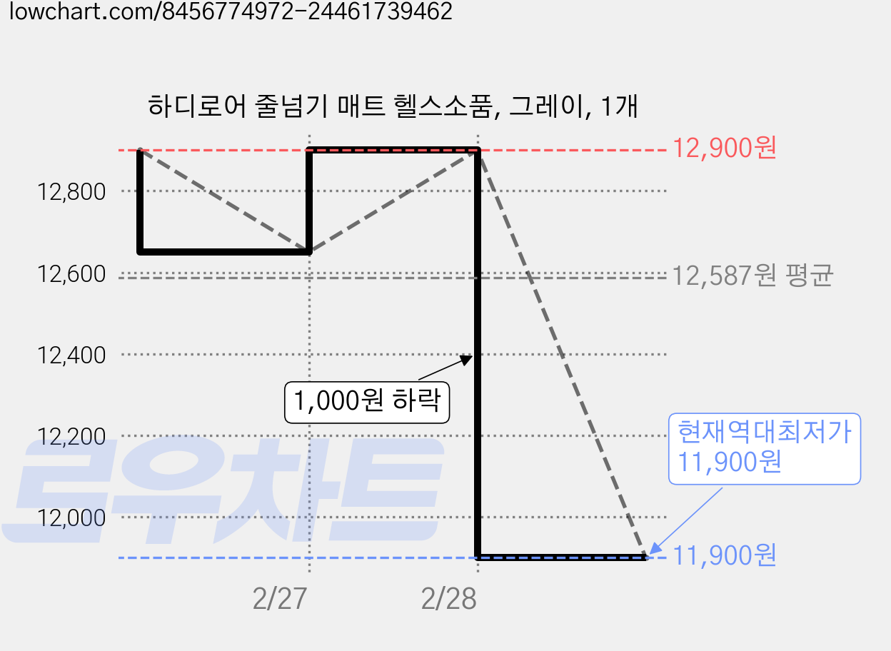 하디로어 줄넘기 매트 헬스소품, 그레이, 1개 가격 변동 차트, 현재가 11,900원, 역대최저가