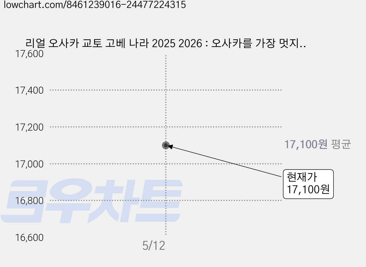 리얼 오사카 교토 고베 나라 2025 2026 : 오사카를 가장 멋지게 여행하는 방법, 한빛라이프, 황성민, 정현미 가격 변동 차트, 현재가 17,100원