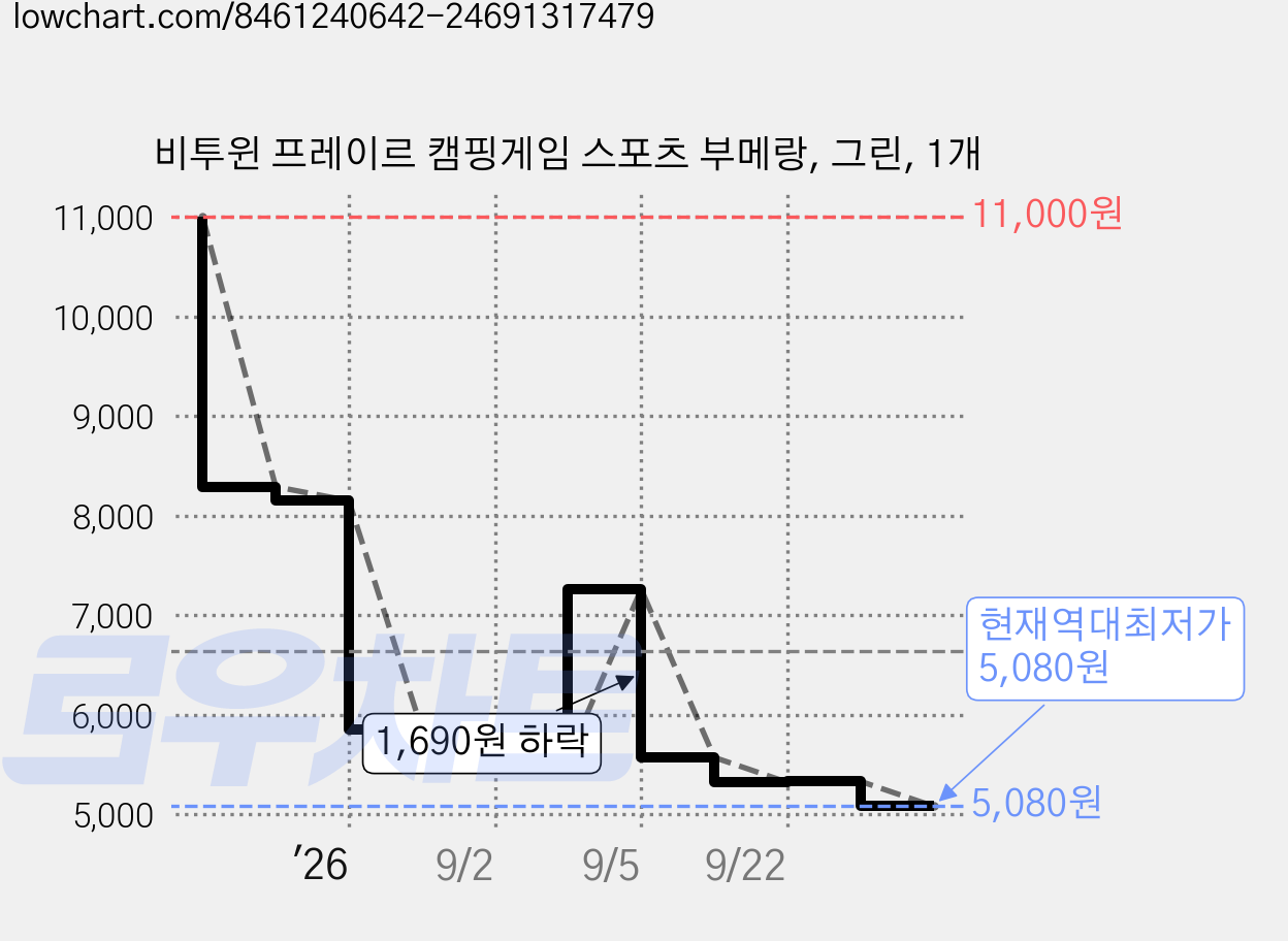 비투윈 프레이르 캠핑게임 스포츠 부메랑, 그린, 1개 가격 변동 차트, 현재가 5,080원, 역대최저가