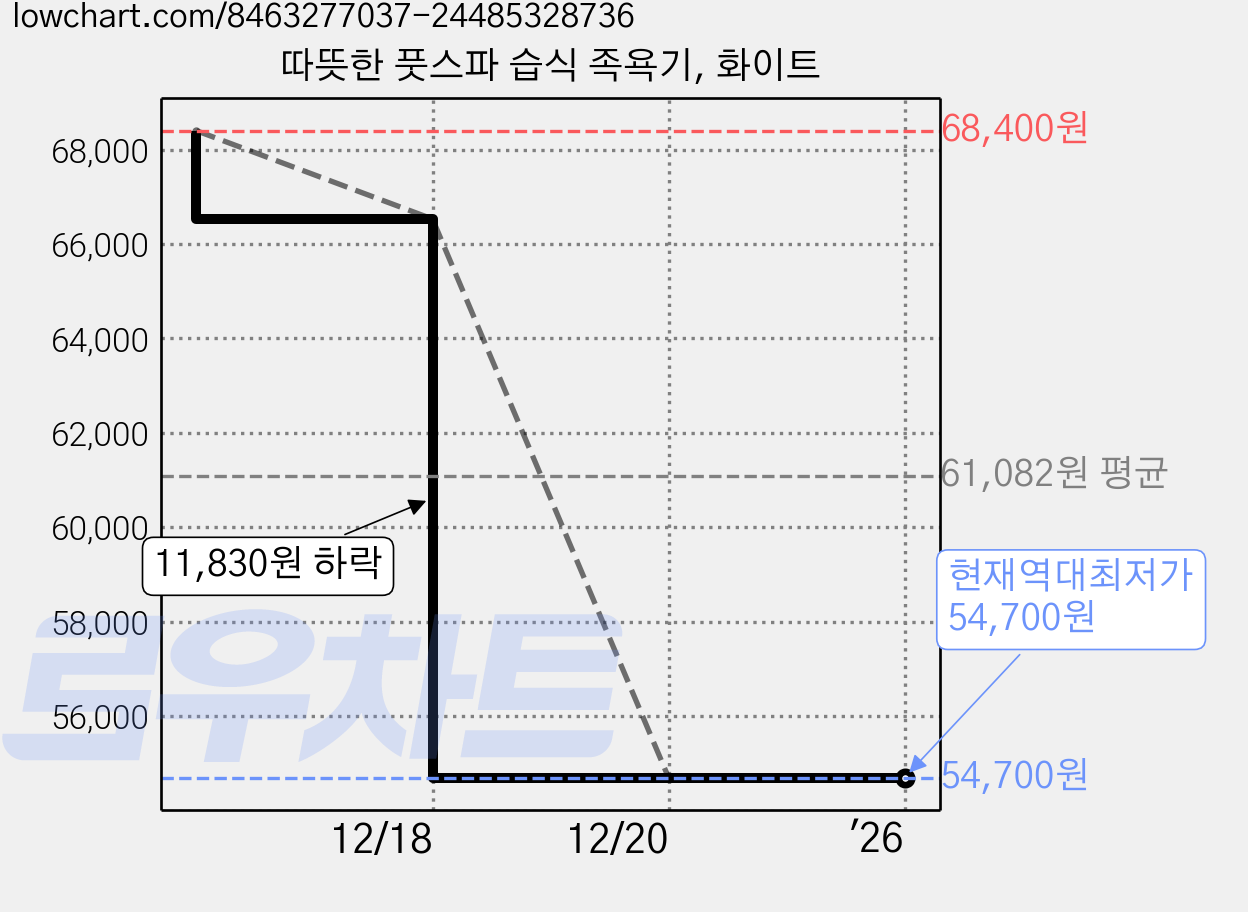 따뜻한 풋스파 습식 족욕기, 화이트 가격 변동 차트, 현재가 54,700원, 역대최저가